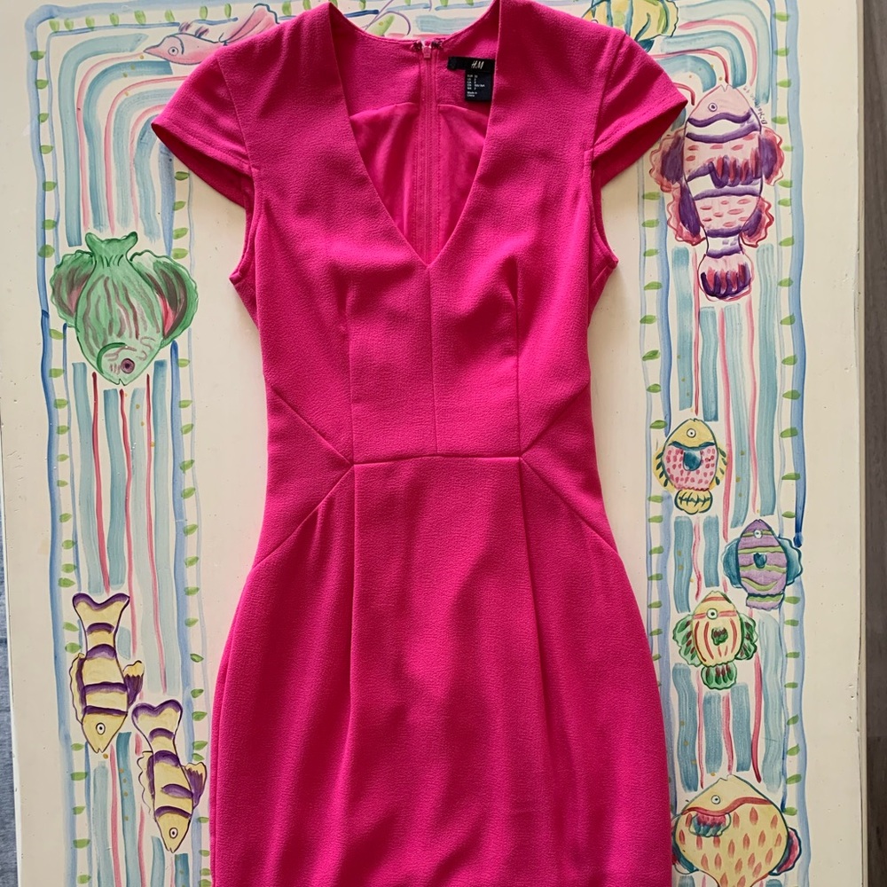 H&M Hot Pink Cap Sleeved Minidress, Never Worn